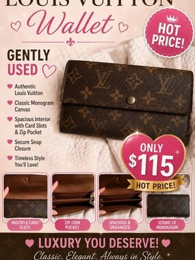 Louis Vuitton Brown Monogram Canvas Wallet - Classic LV Pattern